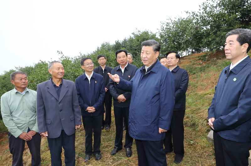 　　9月16日至18日，中共中央總書記、國(guó)家主席、中央軍委主席習(xí)近平在河南考察。這是17日上午，習(xí)近平來到信陽(yáng)市光山縣槐店鄉(xiāng)司馬光油茶園，同正在勞作的村民和管理人員交流。 新華社記者 鞠鵬 攝
